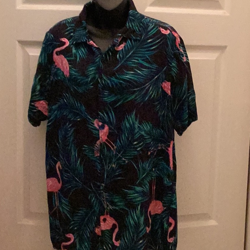🦩🌴NWT Fun Hawaiian Unisex Shirt Mens‎ Large Island Tropical Flamingo 🦩 🌴Shirt
